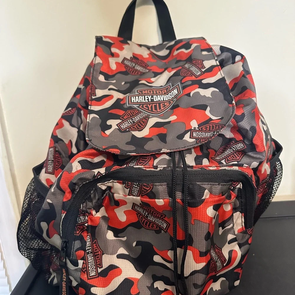 Harley-Davidson Boys Camo-Printed Packable Pouch Nylon Backpack